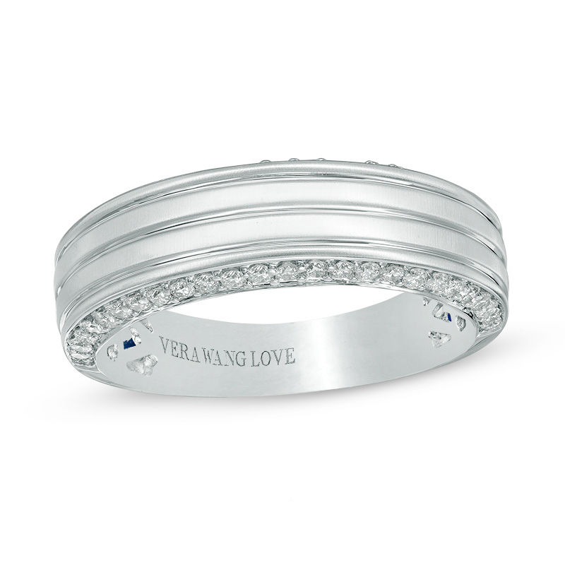 Vera Wang Love Collection Men's 1/2 CT. T.W. Diamond Edge Grooved Wedding Band in 14K White Gold