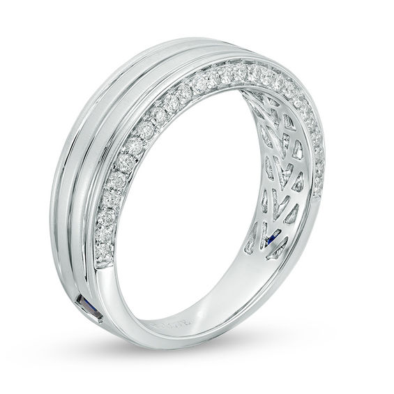 Vera Wang Men's 1/2 CT. T.w. Diamond Edge Grooved Wedding Band in 14K White Gold