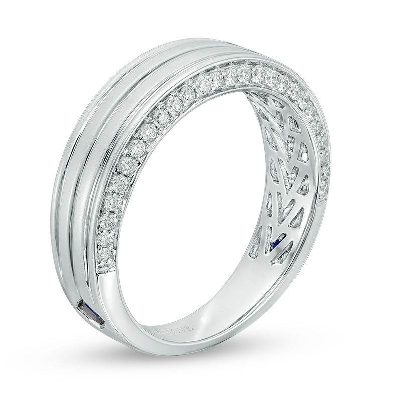 Vera Wang Love Collection Men's 1/2 CT. T.W. Diamond Edge Grooved Wedding Band in 14K White Gold