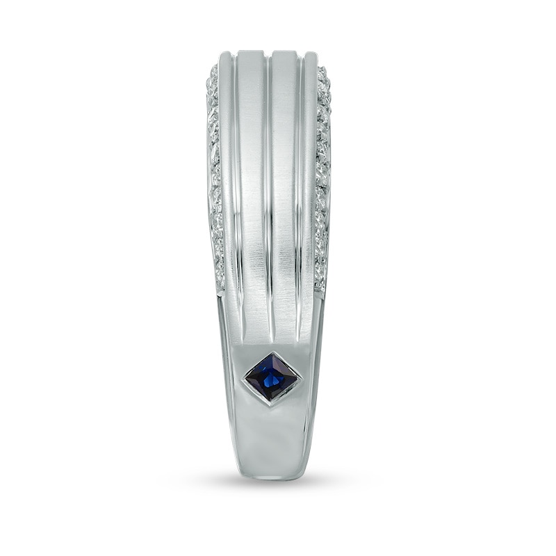 Vera Wang Love Collection Men's 1/2 CT. T.W. Diamond Edge Grooved Wedding Band in 14K White Gold