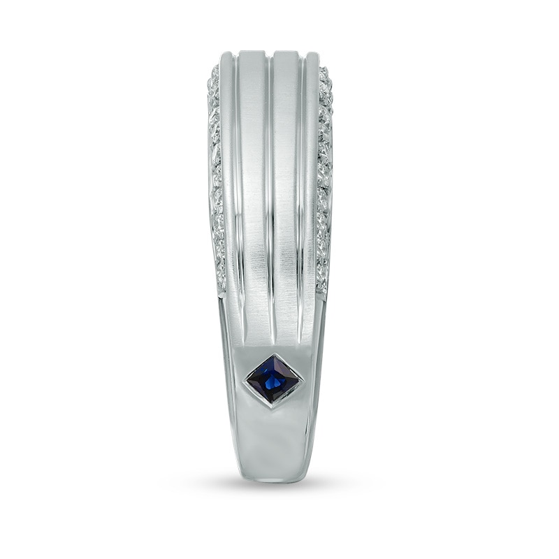 Main Image 3 of Vera Wang Men's 1/2 CT. T.W. Diamond Edge Grooved Wedding Band in 14K White Gold