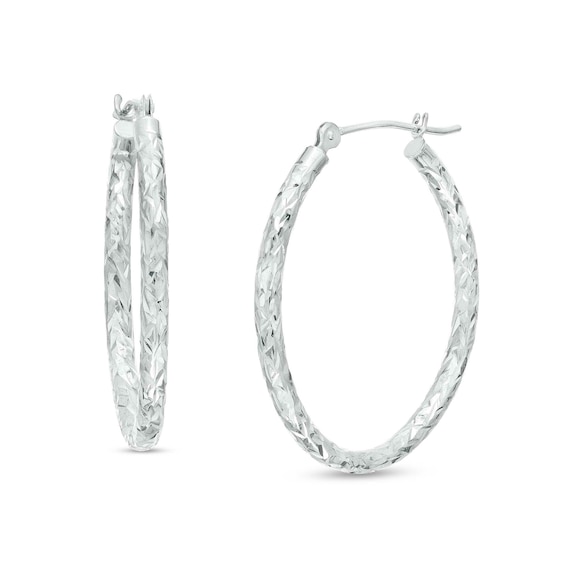 2.0mm Diamond-Cut Tube Oval Hoop Earrings in 14K White Gold