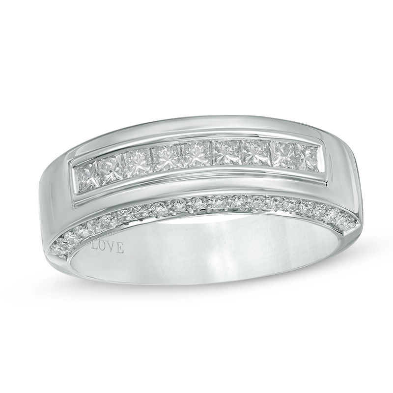 Main Image 1 of Vera Wang Men's 1 CT. T.W. Diamond Nine Stone Wedding Band in 14K White Gold