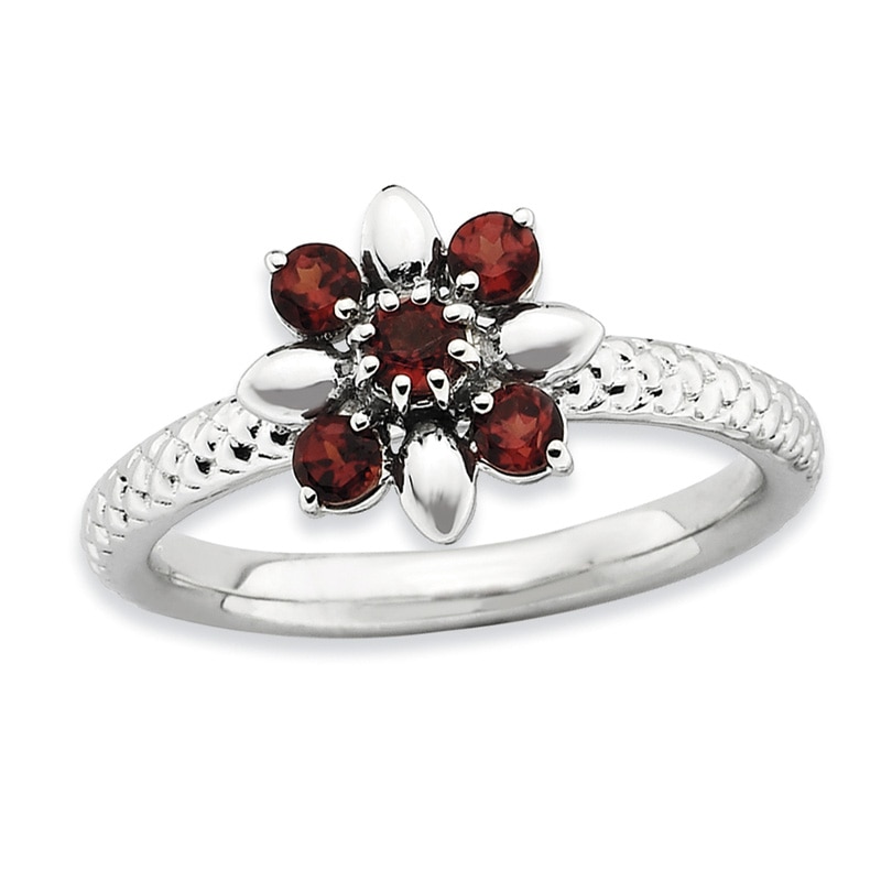 Stackable Expressions™ Garnet Flower Ring in Sterling Silver