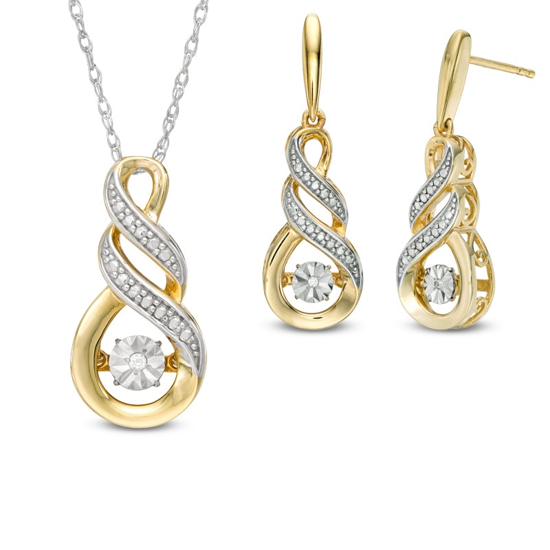 Main Image 1 of Diamond Accent Infinity Pendant and Earrings Set in Sterling Silver with 14K Gold Plate