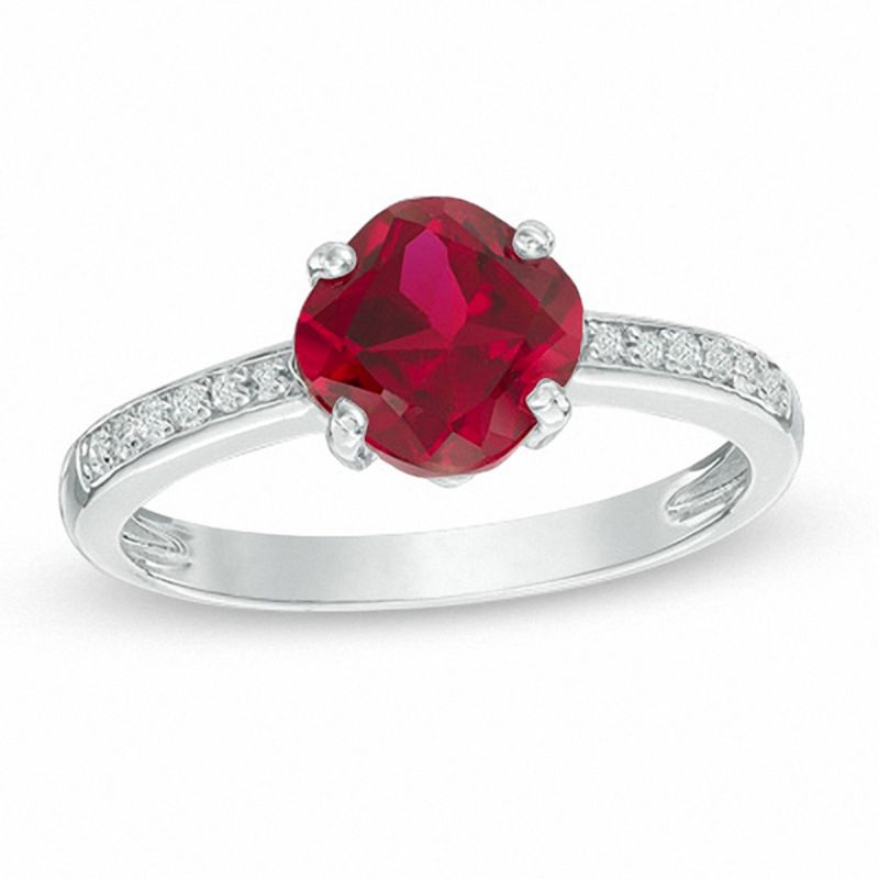 7.0mm Cushion-Cut Lab-Created Ruby and White Sapphire Ring in Sterling Silver