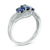 Thumbnail Image 1 of Oval Lab-Created Blue and White Sapphire Three Stone Bypass Ring in Sterling Silver