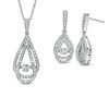 Thumbnail Image 0 of 0.085 CT. T.W. Diamond Teardrop Pendant and Earrings Set in Sterling Silver