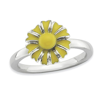 Stackable Expressions™ Yellow Enamel Daisy Flower Ring in Sterling Silver |  Zales