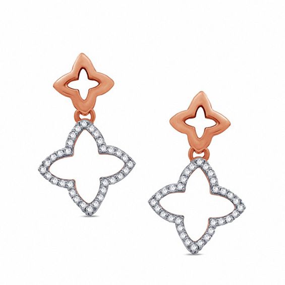 1/5 CT. T.w. Diamond Double Clover Drop Earrings in 10K Rose Gold