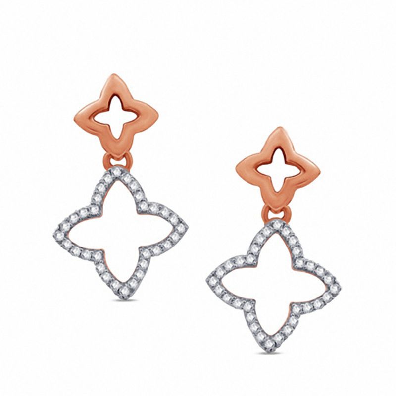 Main Image 1 of 1/5 CT. T.W. Diamond Double Clover Drop Earrings in 10K Rose Gold