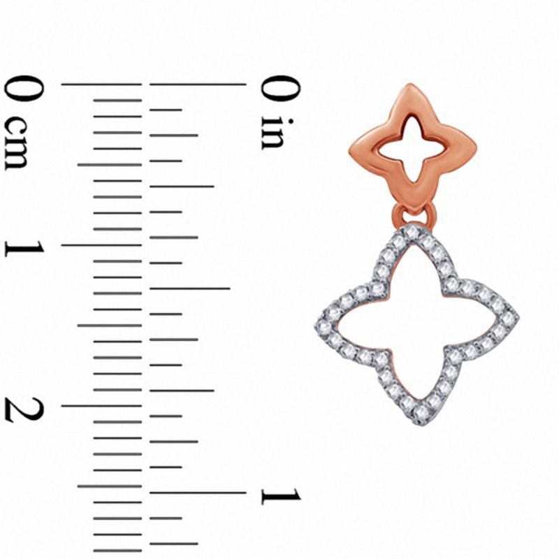 Main Image 2 of 1/5 CT. T.W. Diamond Double Clover Drop Earrings in 10K Rose Gold