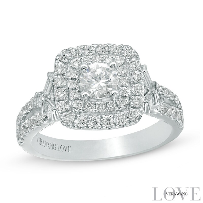 Vera Wang Love Collection 1 CT. T.W. Diamond Double Square Frame Engagement Ring in 14K White Gold