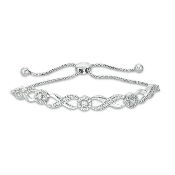 1/3 CT. T.w. Diamond Infinity Bolo Bracelet in 10K White Gold - 9.5"