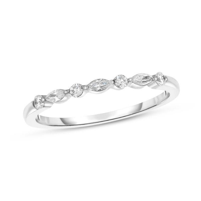 1/8 CT. T.W. Marquise and Round Diamond Alternating Anniversary Band in 14K White Gold