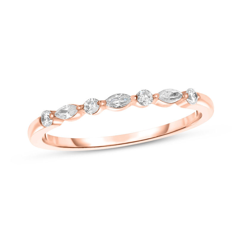 1/8 CT. T.W. Marquise and Round Diamond Alternating Anniversary Band in 14K Rose Gold