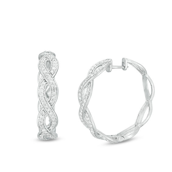 1/2 CT. T.w. Diamond Braided Hoop Earrings in 10K White Gold