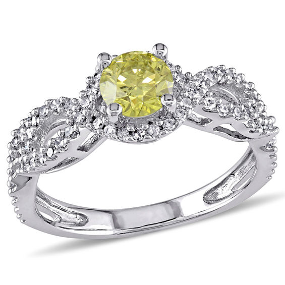 3/4 CT. T.W. Enhanced Yellow and White Diamond Frame Twist Engagement Ring in 10K White Gold 3/4 CT. T.W. Enhanced Yellow and White Diamond Frame Twist Engagement Ring in 10K White Gold