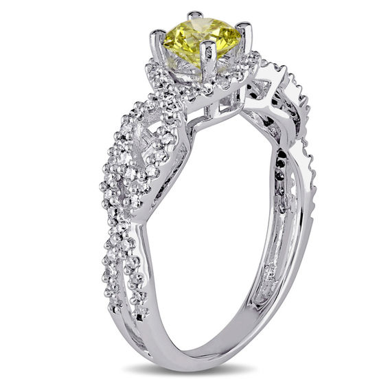3/4 CT. T.W. Enhanced Yellow and White Diamond Frame Twist Engagement Ring in 10K White Gold 3/4 CT. T.W. Enhanced Yellow and White Diamond Frame Twist Engagement Ring in 10K White Gold