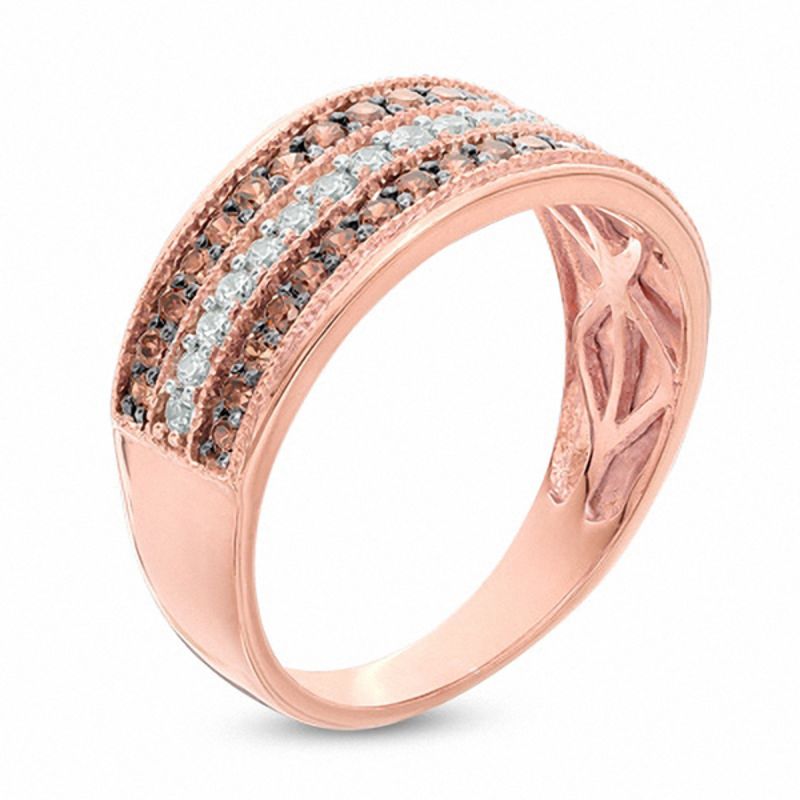 1/2 CT. T.W. Champagne and White Diamond Three Row Band in 10K Rose Gold