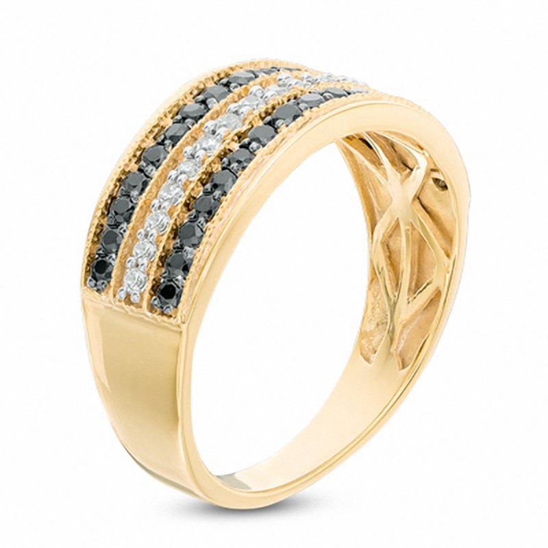 1/2 CT. T.W. Enhanced Black and White Diamond Three Row Band in 10K Gold