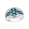 Thumbnail Image 0 of 2 CT. T.W. Composite Enhanced Blue and White Diamond Flower Ring in 10K White Gold