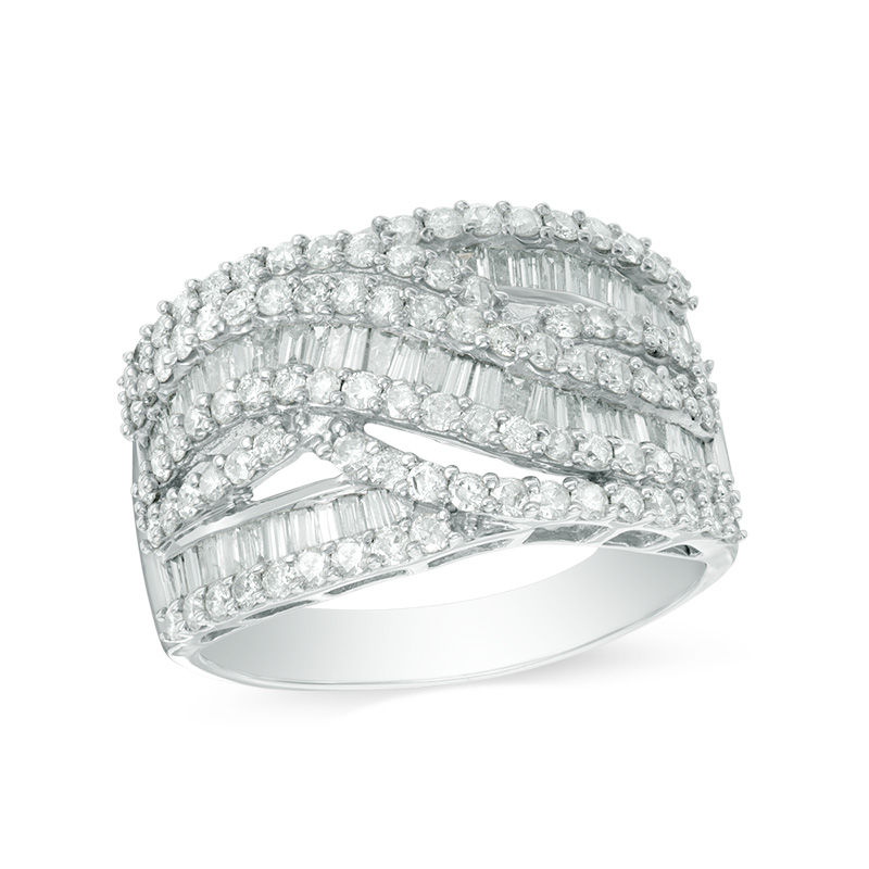 1-1/2 CT. T.W. Diamond Wavy Multi-Row Ring in 10K White Gold