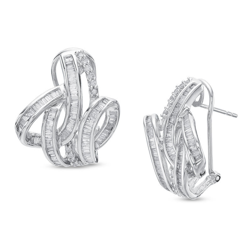 1-3/4 CT. T.W. Diamond Swirl Crossover Drop Earrings in 10K White Gold