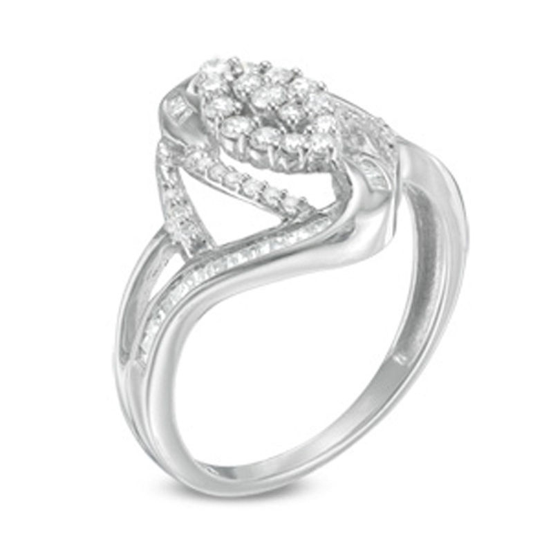 1/2 CT. T.W. Composite Diamond Marquise Swirl Bypass Ring in 10K White Gold