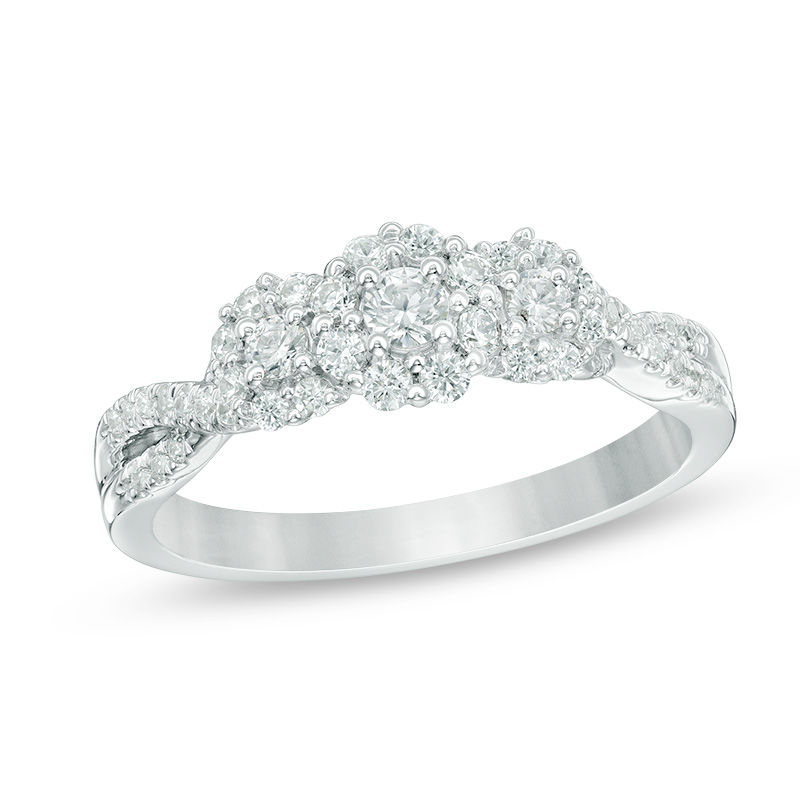 1/2 CT. T.W. Composite Diamond Three Stone Engagement Ring in 10K White Gold