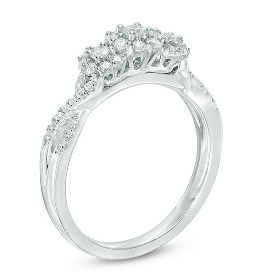 1/2 CT. T.w. Composite Diamond Three Stone Engagement Ring in 10K White Gold