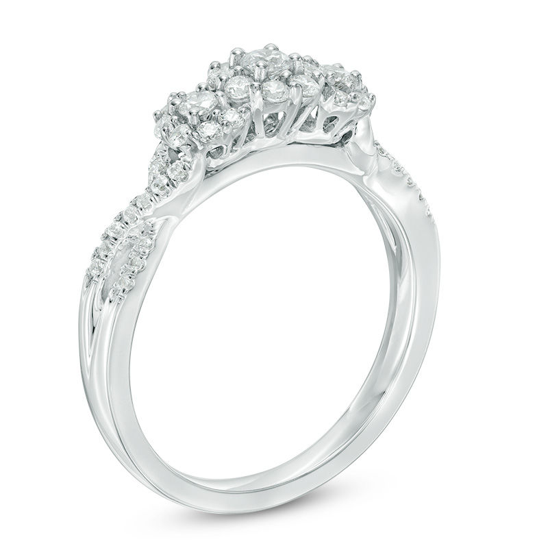 1/2 CT. T.W. Composite Diamond Three Stone Engagement Ring in 10K White Gold