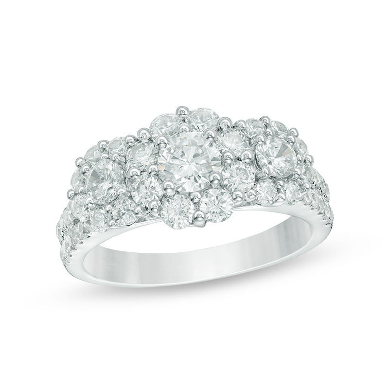 2 CT. T.W. Diamond Frame Three Stone Engagement Ring in 14K White Gold