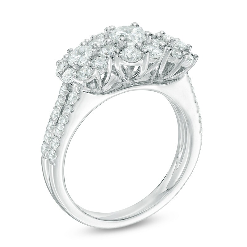 2 CT. T.W. Diamond Frame Three Stone Engagement Ring in 14K White Gold