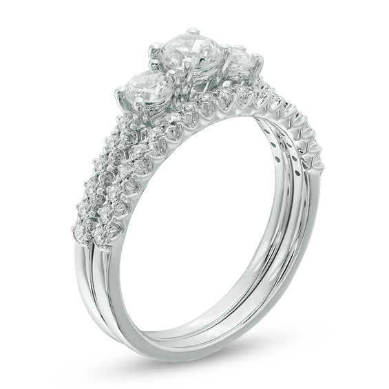 1 CT. T.w. Diamond Three Stone Bridal Set in 10K White Gold