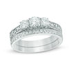 Thumbnail Image 0 of 3/4 CT. T.W. Diamond Three Stone Vintage-Style Bridal Set in 10K White Gold