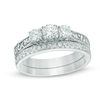 Thumbnail Image 1 of 3/4 CT. T.W. Diamond Three Stone Vintage-Style Bridal Set in 10K White Gold