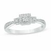 Thumbnail Image 0 of 1/10 CT. T.W. Diamond Square Frame Three Stone Promise Ring in 10K White Gold