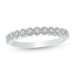 1/8 CT. T.W. Diamond Hexagonal Frame Vintage-Style Wedding Band in 10K White Gold