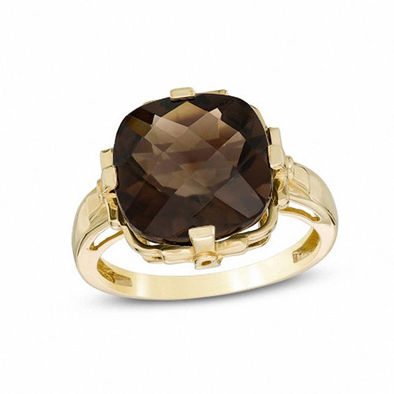 12.0mm Cushion-Shaped Smoky Quartz Ring in 10K Gold