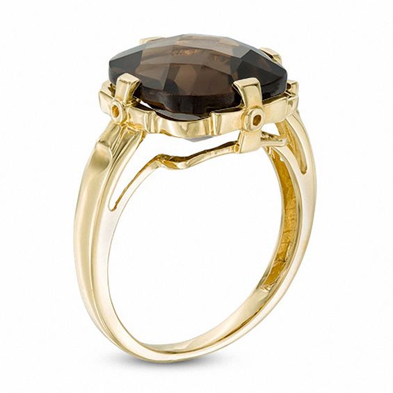 12.0mm Cushion-Shaped Smoky Quartz Ring in 10K Gold