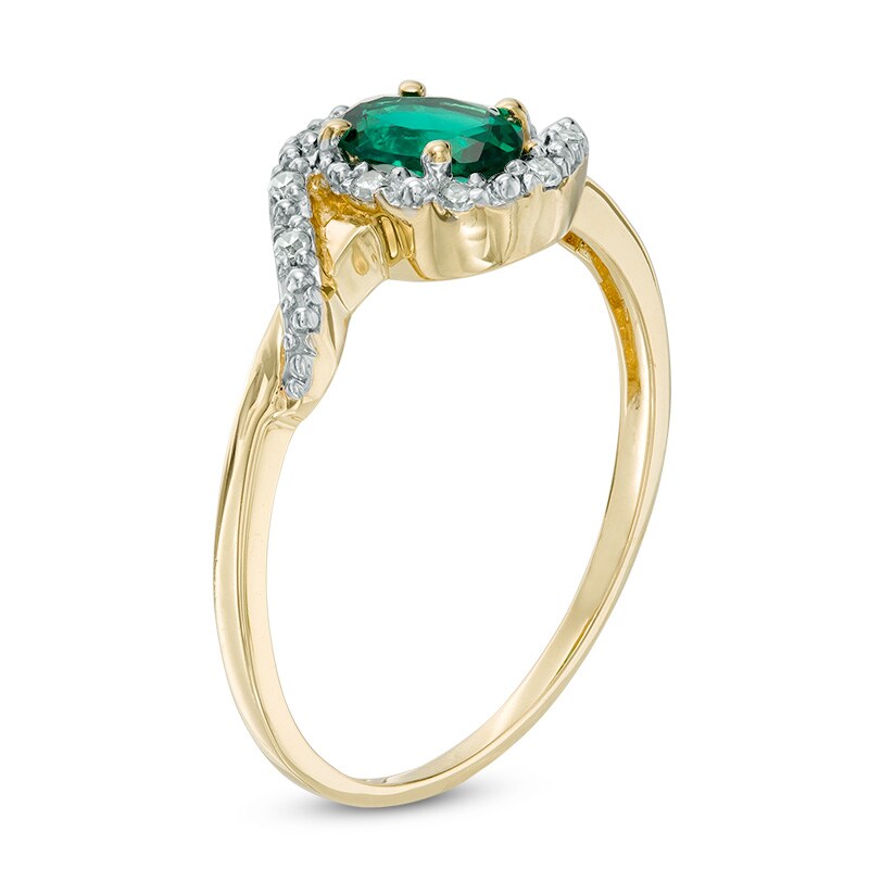 Main Image 2 of Oval Lab-Created Emerald and Diamond Accent Swirl Frame Ring in 10K Gold