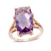 Thumbnail Image 0 of Elongated Cushion-Cut Amethyst Split Shank Rope Ring in 10K Rose Gold