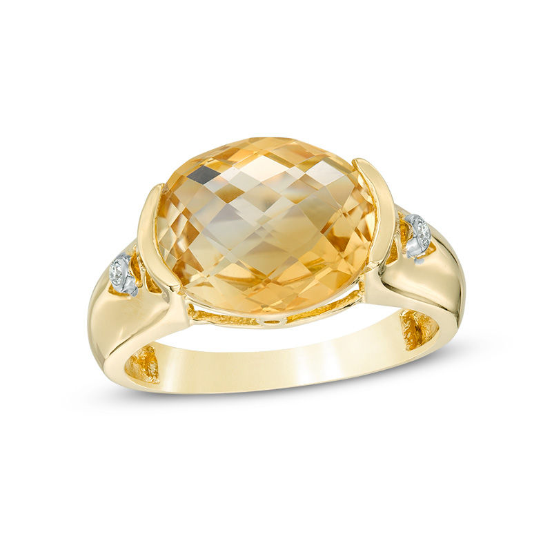 Oval Citrine and Diamond Accent Collar Ring in 10K Gold