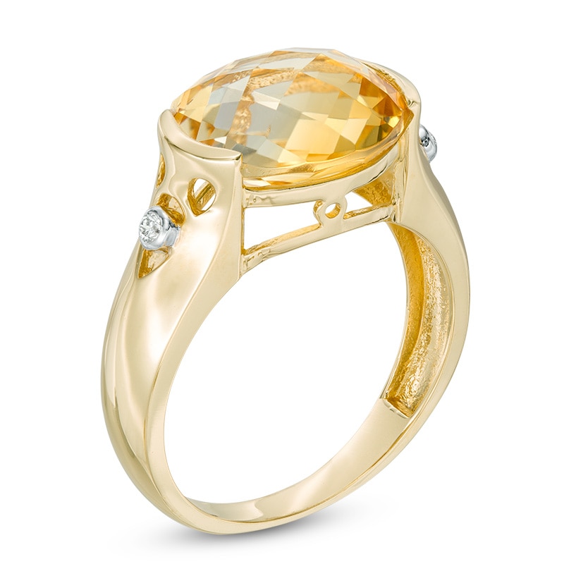 Oval Citrine and Diamond Accent Collar Ring in 10K Gold