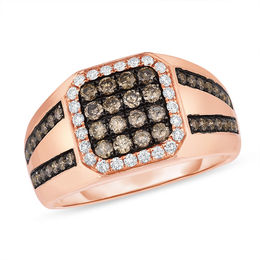 1-1/8 CT. T.W. Champagne and White Diamond Octagonal Frame Ring in 14K Rose Gold
