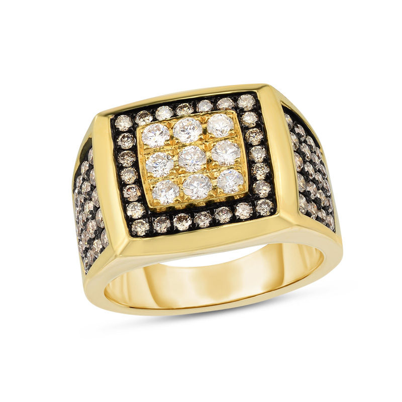 Main Image 1 of Men's 1-1/2 CT. T.W. Champagne and White Diamond Square Composite Ring in 14K Gold