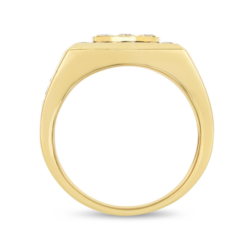 Main Image 2 of Men's 1-1/2 CT. T.W. Champagne and White Diamond Square Composite Ring in 14K Gold