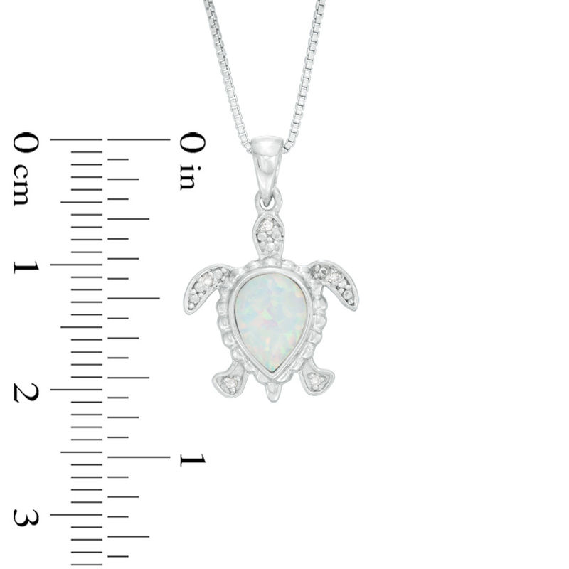 Lab-Created Opal and Diamond Accent Beaded Sea Turtle Pendant in Sterling Silver