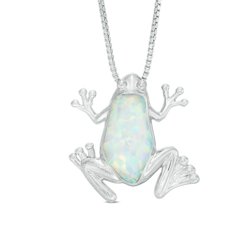 Lab-Created Opal Tree Frog Pendant in Sterling Silver